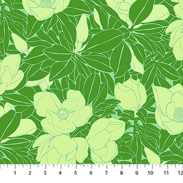 a repeating pattern of green leaves and white flowers, creating a vibrant and lush visual effect.