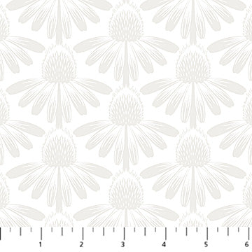 a repeating pattern of white flowers with green centers, arranged in a grid-like fashion.