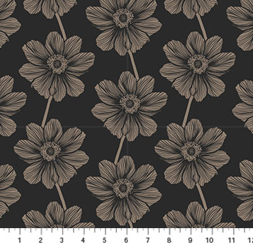 a black and white flower pattern with a ruler