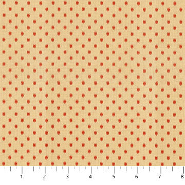 a repeating pattern of red dots on a beige background.