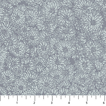 a repeating pattern of gray flowers on a white background.
