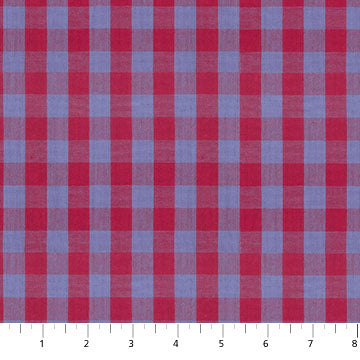 a fabric with a red and blue checkered pattern.