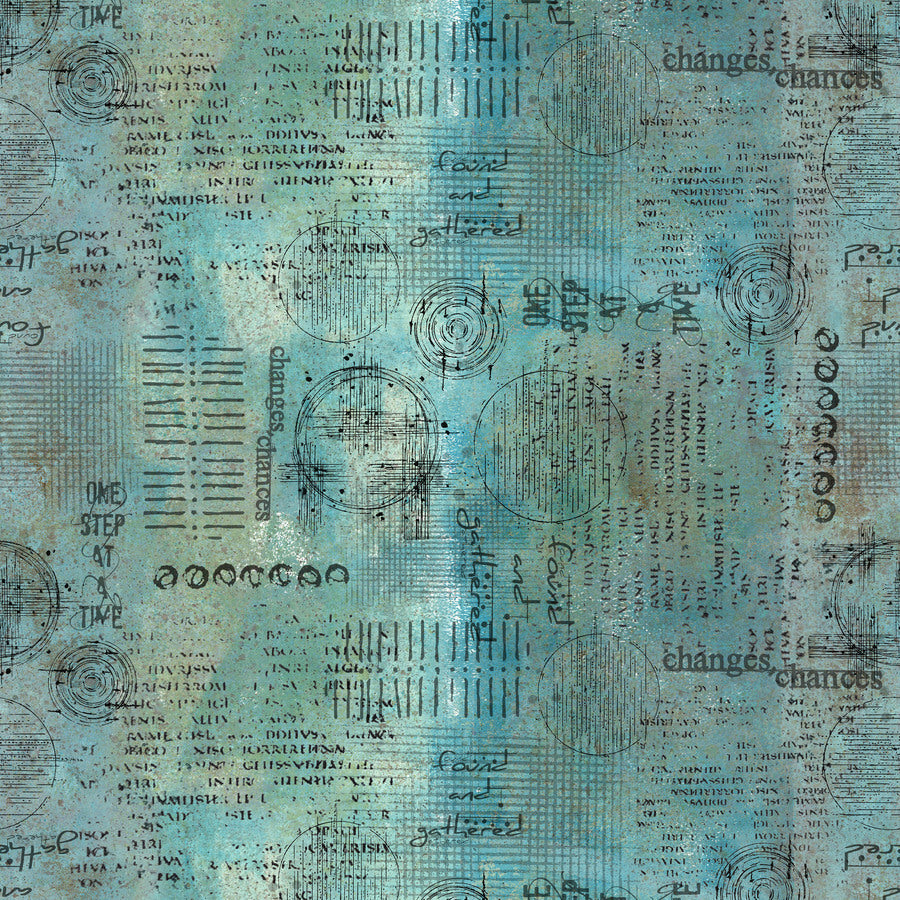 The image is a collage of various texts and symbols in different sizes and orientations, creating a visually complex and abstract composition.