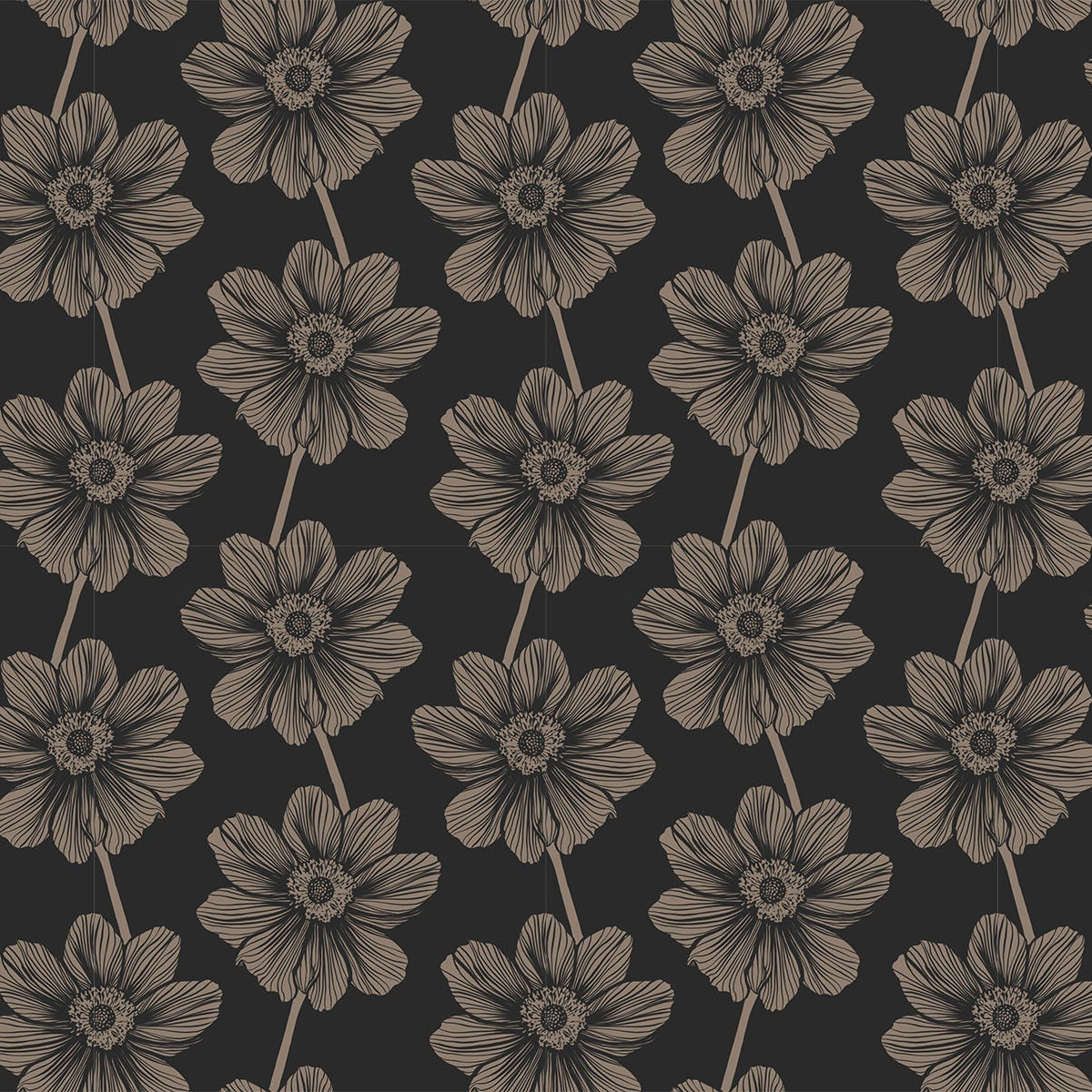 a black and brown flower pattern on a black background