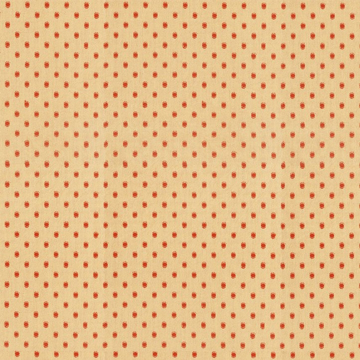 a repeating pattern of red polka dots on a beige background.