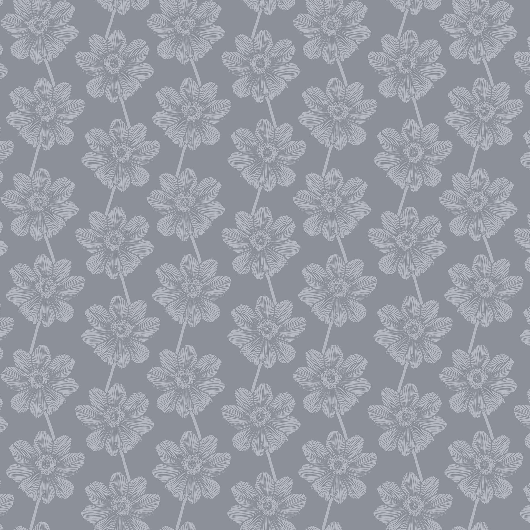 a repeating pattern of gray flowers on a light gray background.