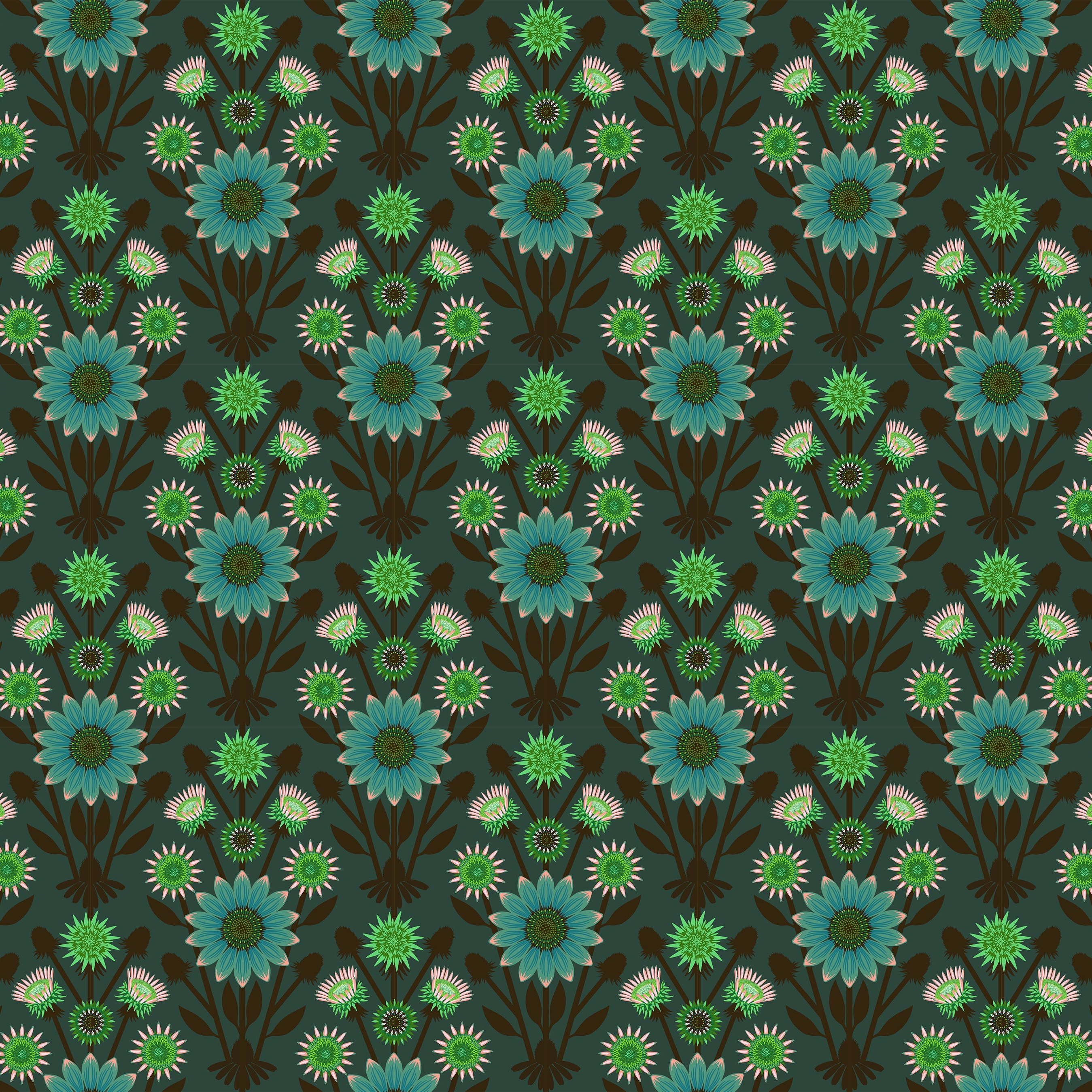 a green and black background with a flower pattern