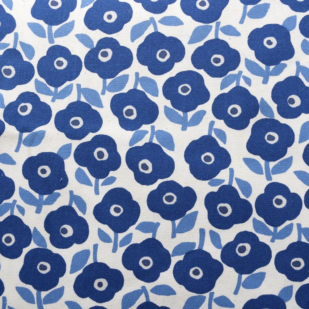 a repeating pattern of blue flowers with white centers, creating a visually appealing and harmonious design.