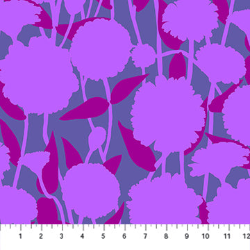 a repeating pattern of purple flowers and leaves against a dark purple background.