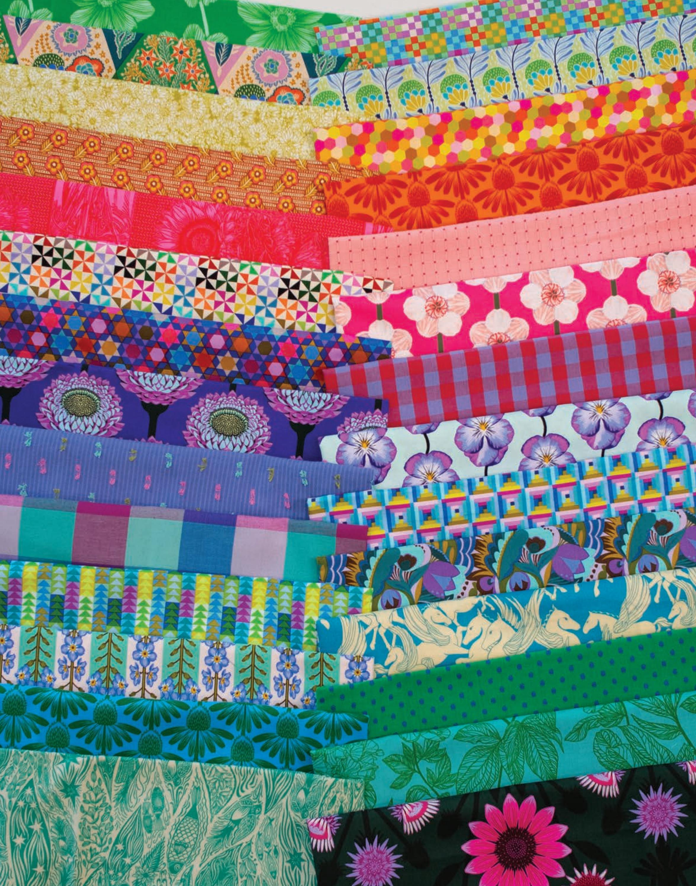 The image is a vibrant collage of various colorful fabric patterns and designs, creating a visually striking and diverse display.