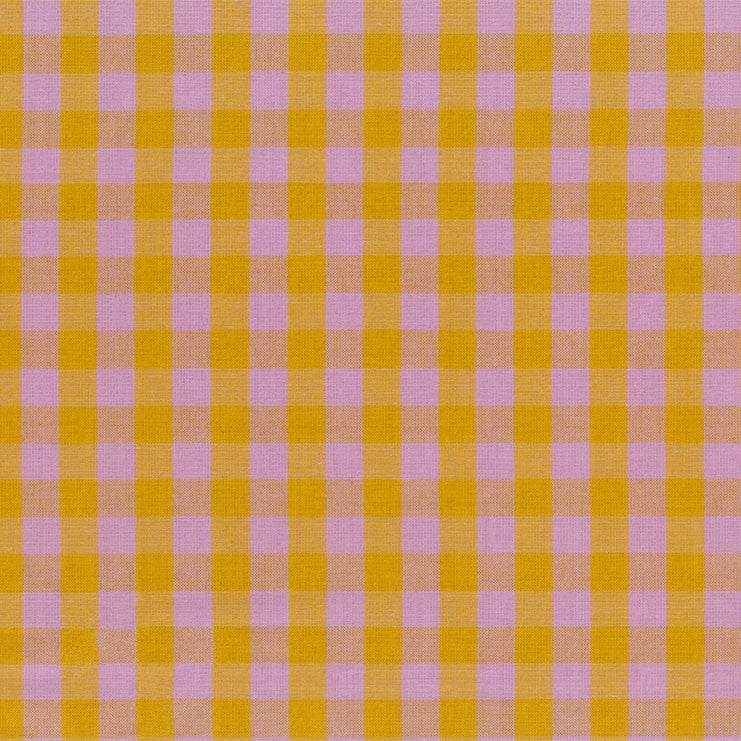 a repeating pattern of pink and yellow squares, creating a checkered or gingham-like design.