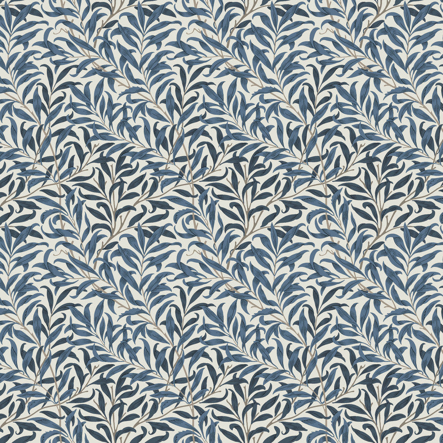 a repeating pattern of blue and white leaves and branches, creating a visually striking and intricate design.