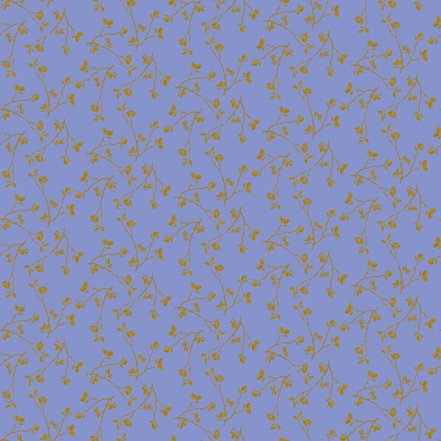 a repeating pattern of small yellow flowers or leaves against a light blue background.