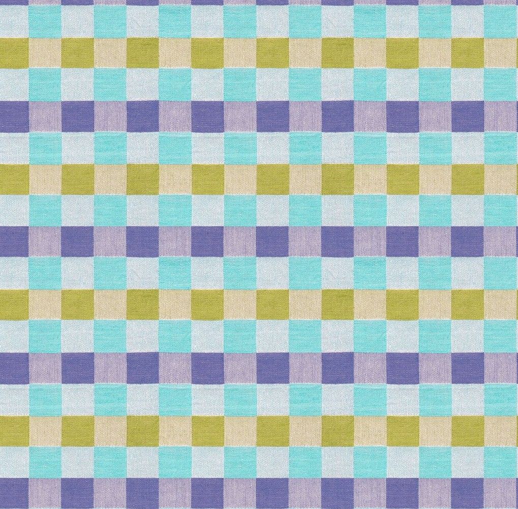 a repeating pattern of squares in various shades of blue, purple, and yellow.