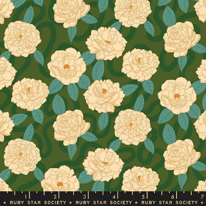 a green background with a bunch of flowers on it