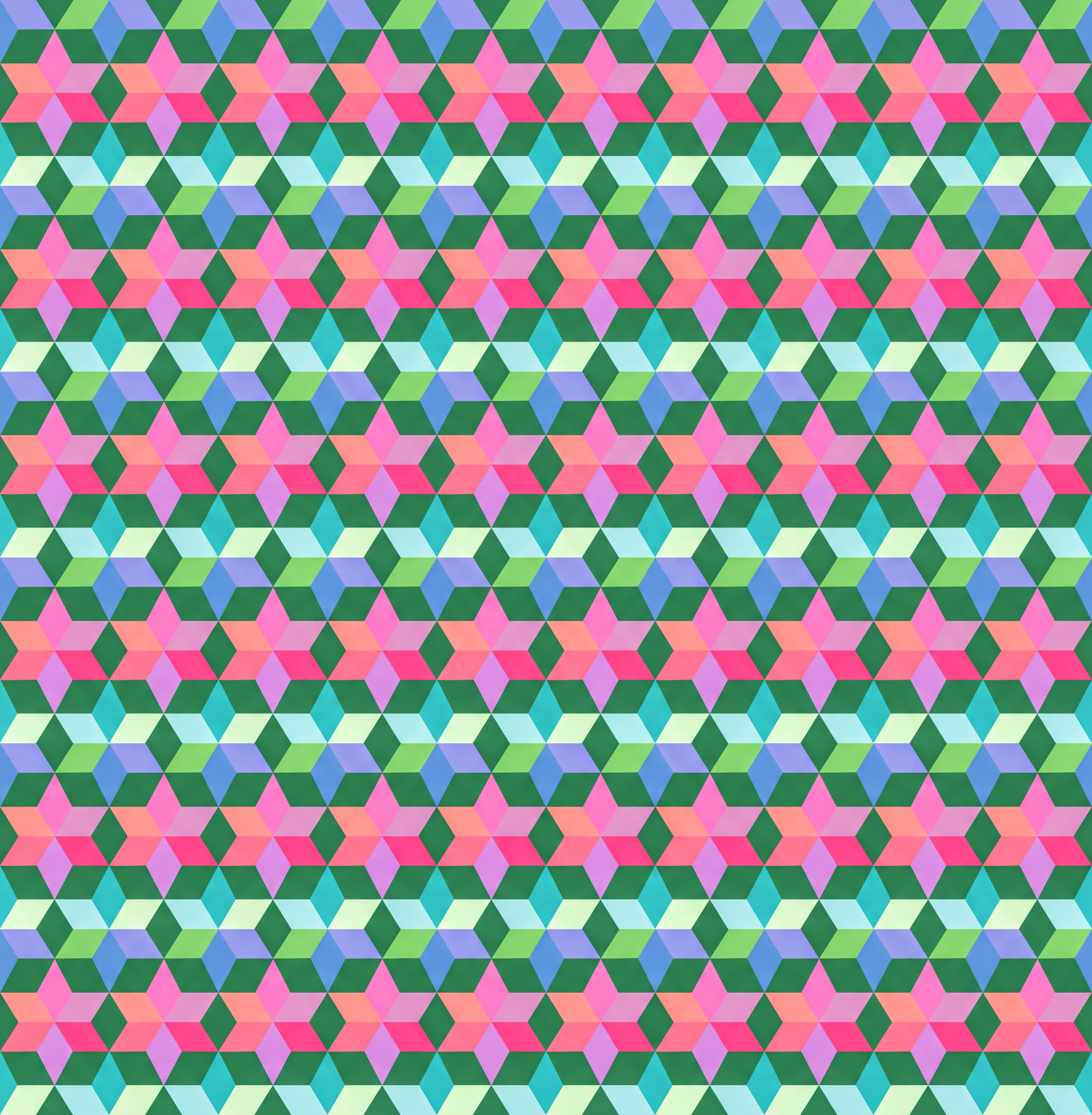 The image is a seamless pattern of colorful geometric shapes, including triangles, diamonds, and squares, arranged in a repeating design. The pattern features a variety of colors, such as pink, green, blue, and purple, creating a vibrant and visually striking composition.