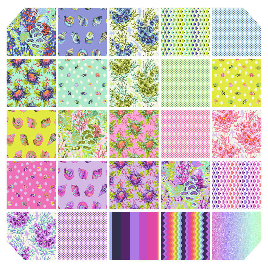 a collection of 16 different patterns and designs, including floral, polka dot, zigzag, and abstract patterns, all in a variety of bright and vibrant colors.