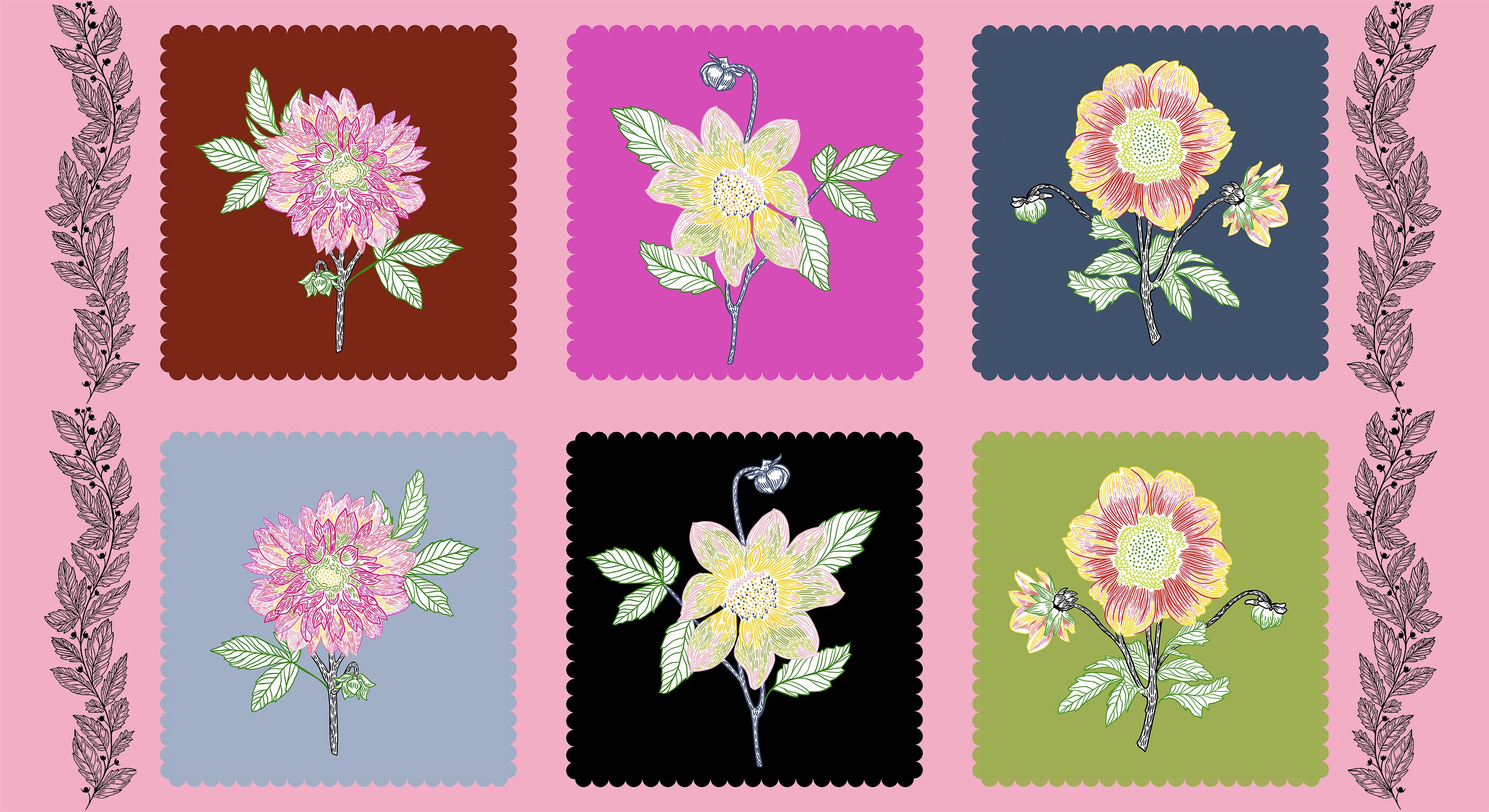 The image is a collage of six square images, each featuring a different type of flower. The flowers are depicted in various colors and styles, creating a visually appealing and diverse collection.