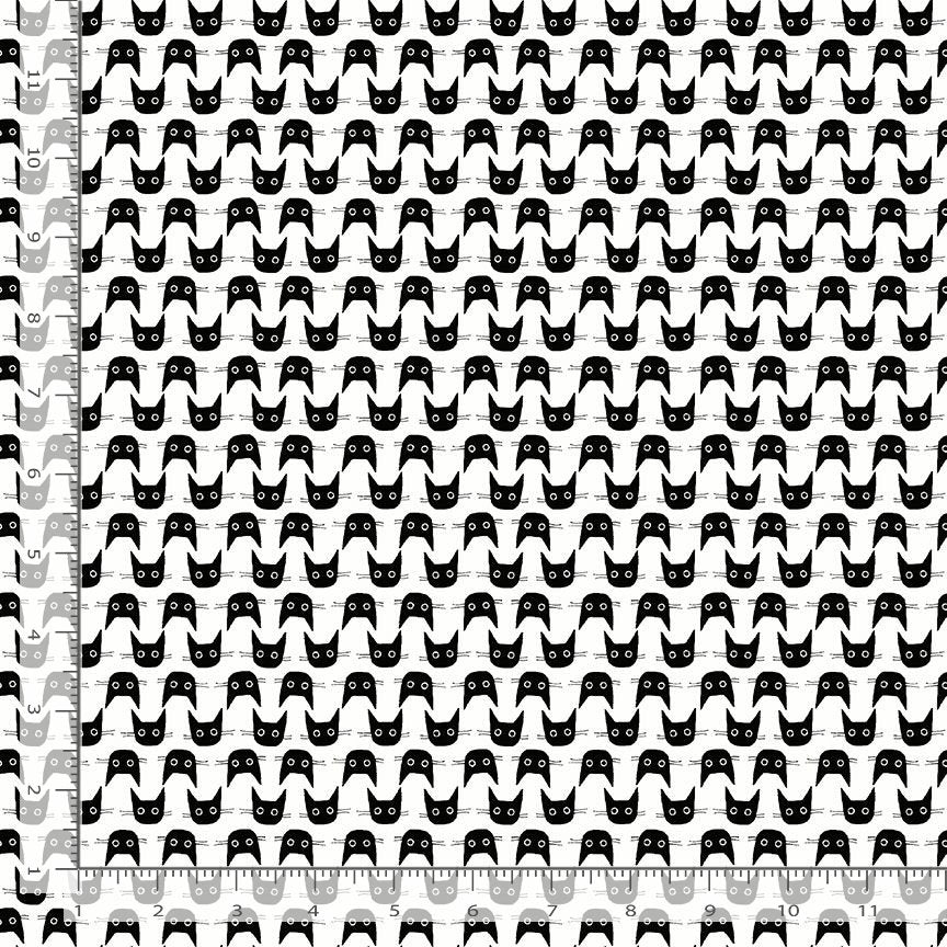 a repeating pattern of black cats on a white background.
