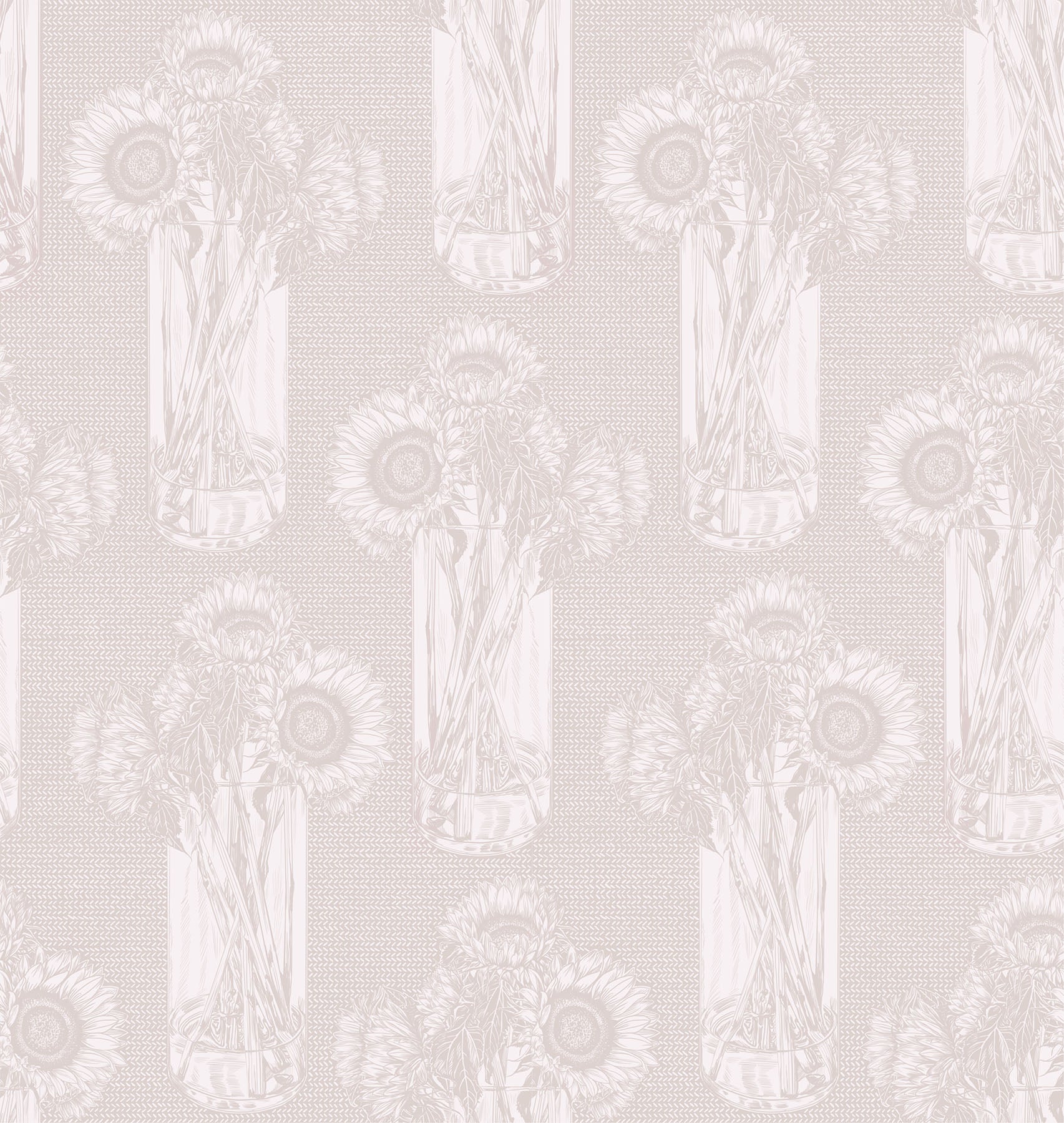 a repeating pattern of tall glass vases filled with sunflowers, creating a visually appealing and harmonious design.