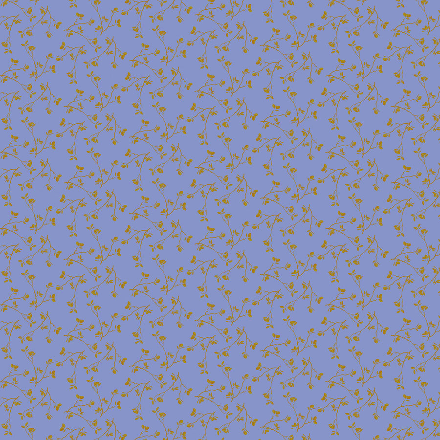 a repeating pattern of small yellow flowers or leaves against a light blue background.
