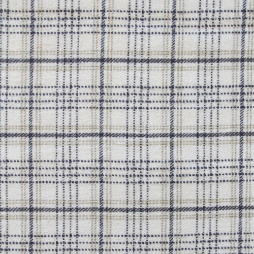 a close-up view of a fabric with a repeating pattern of a checkered or plaid design in shades of gray and beige.