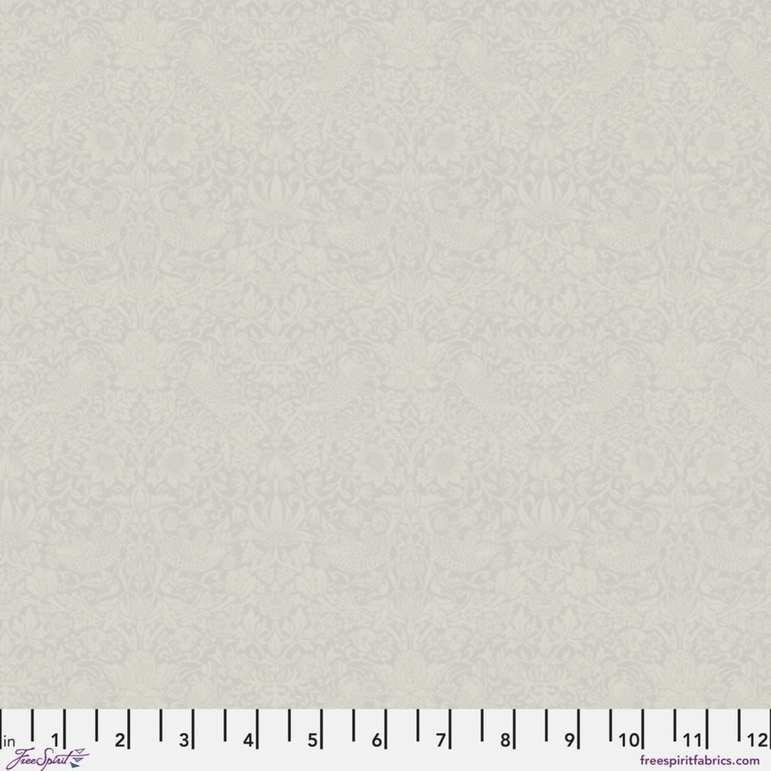 The image is a plain, light gray fabric with a repeating pattern. There is a ruler at the bottom of the image, indicating the fabric's size.