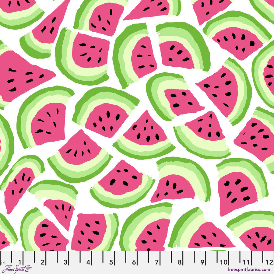 a vibrant and playful pattern of watermelon slices in various shades of pink and green, arranged in a visually appealing and repetitive manner.