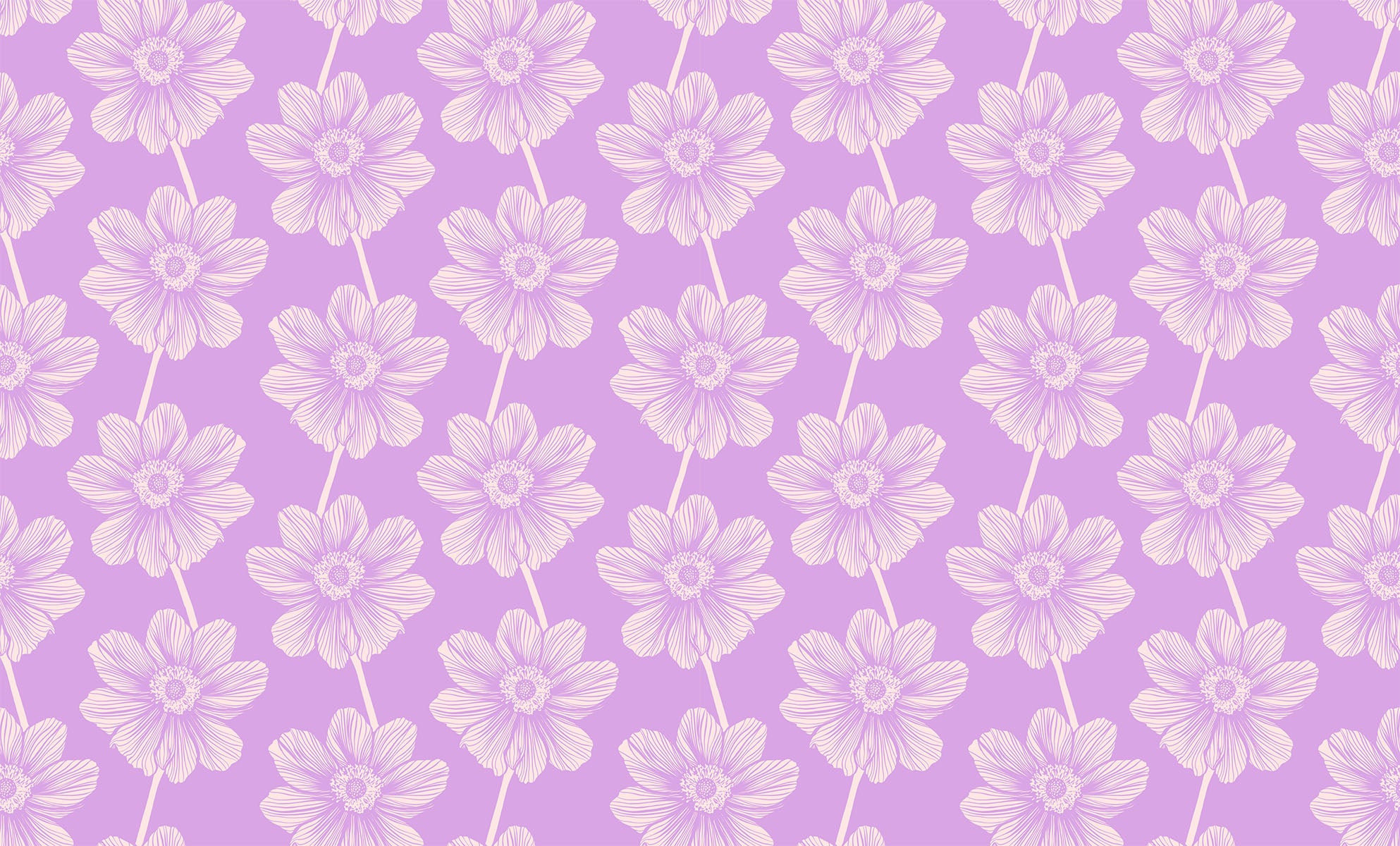 a pink and white flower pattern on a purple background