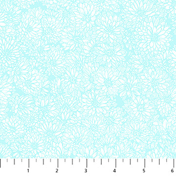 The image is a repeating pattern of white flowers against a light blue background.
