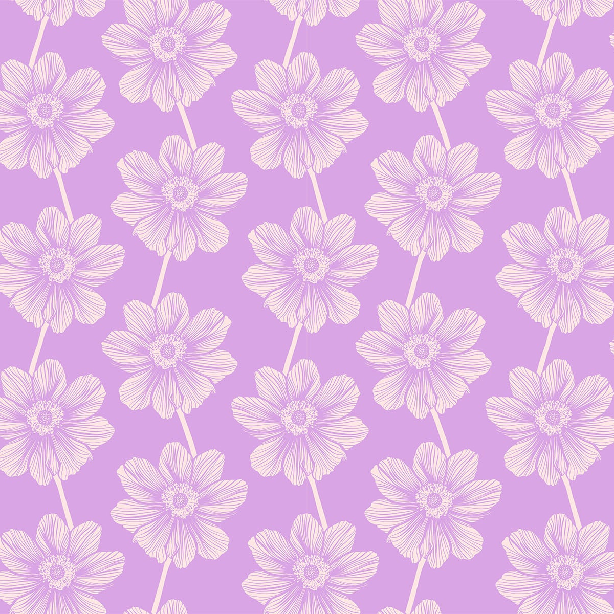 a pink and white flower pattern on a purple background