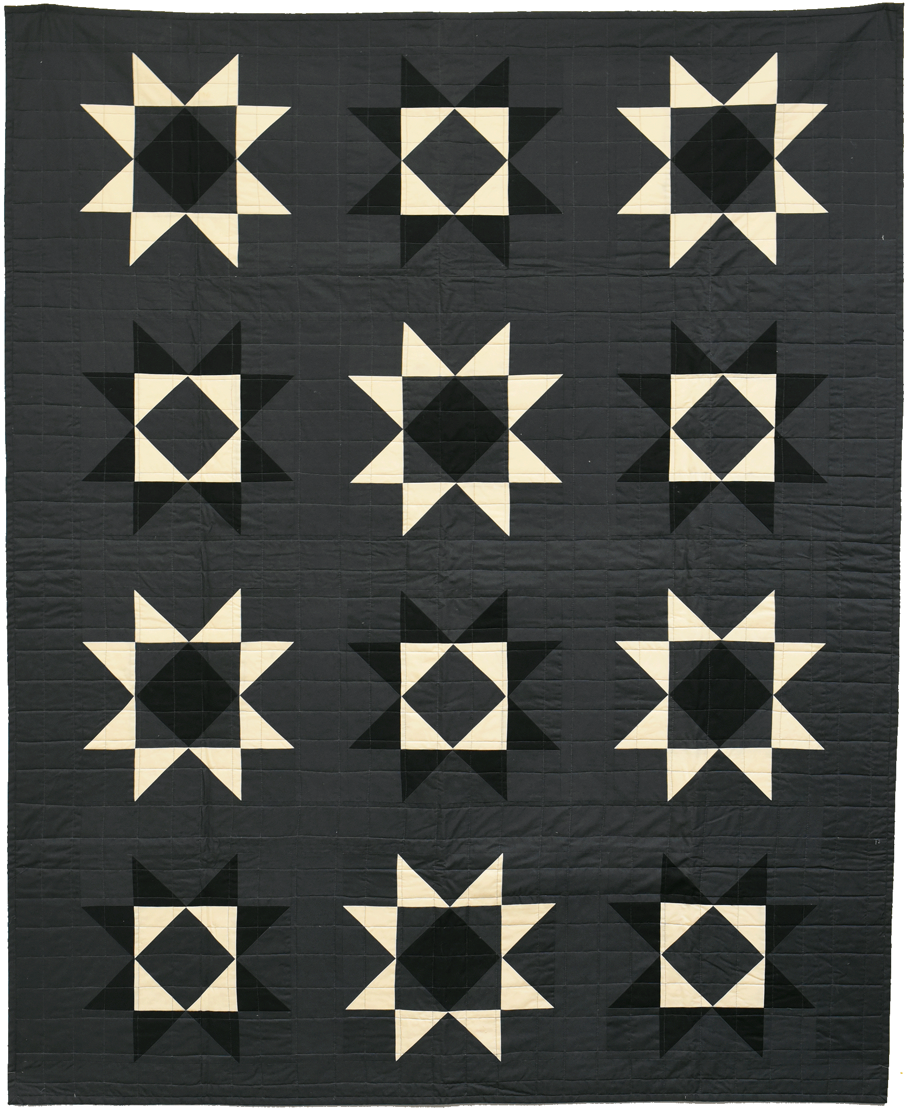 a black and white quilt with black and white squares