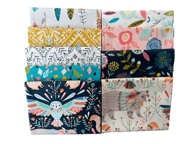 Rare OOP, Boho Meadows Panel with 9 Fat Quarters From the Collection, by Bethan Janine for Dashwood Studios