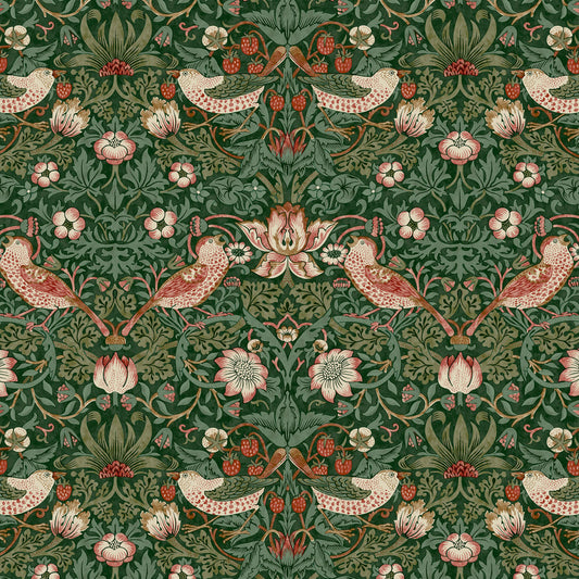 William Morris Med Strawberry Thief PWWM110-Green Fabric