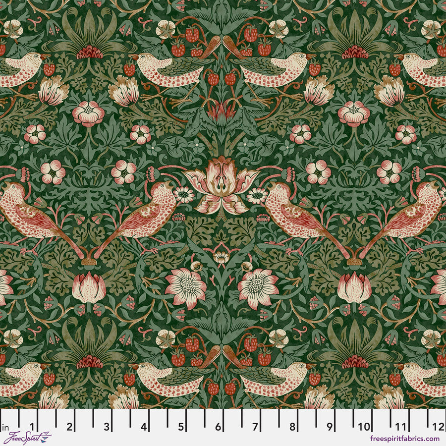 William Morris Med Strawberry Thief PWWM110-Green Fabric