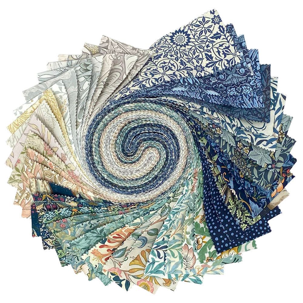 a spiral arrangement of various fabric swatches, showcasing a range of colors and patterns.