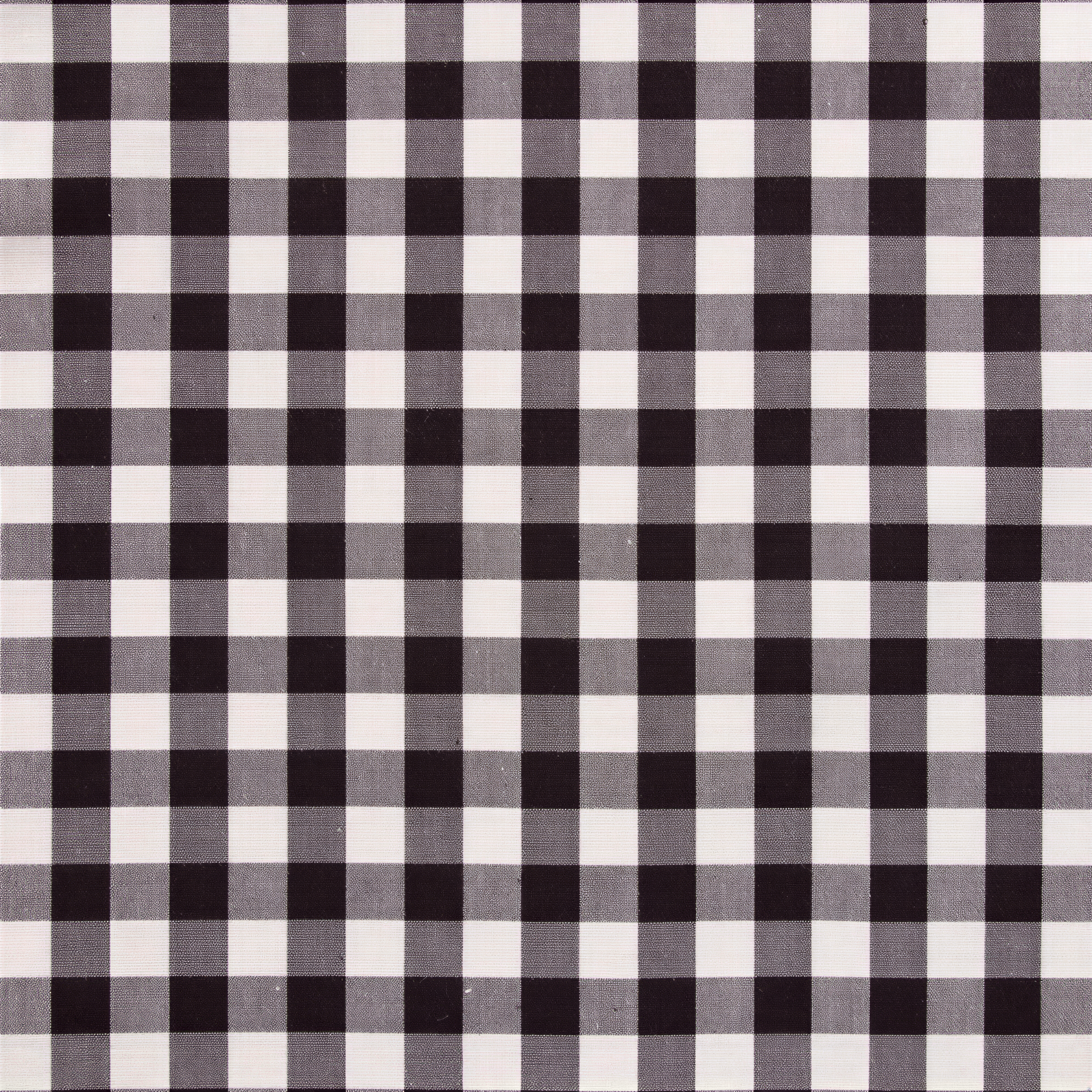 a close-up view of a fabric with a classic black and white checkered pattern. The fabric appears to be made of cotton and has a uniform, repeating pattern of squares and rectangles. The image does not contain any text or additional objects, and the focus is solely on the fabric's checkered pattern.