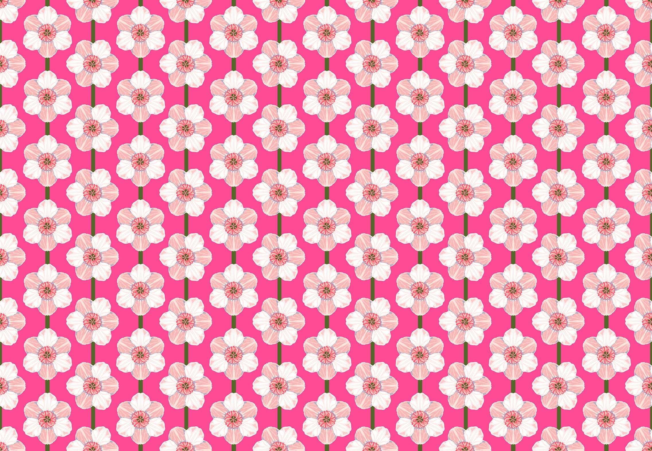 a pink and white flower pattern on a pink background