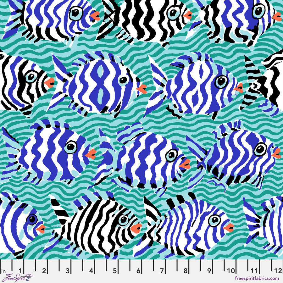 The image is a vibrant and playful collage of various fish swimming in the ocean, with a mix of black, white, and blue stripes and patterns. The fish are depicted in different sizes and positions, creating a dynamic and lively scene. The image does not contain any text or specific details about the fish or their environment, and it does not include any specific actions or movements. The overall composition is visually engaging and captures the essence of a lively underwater scene.