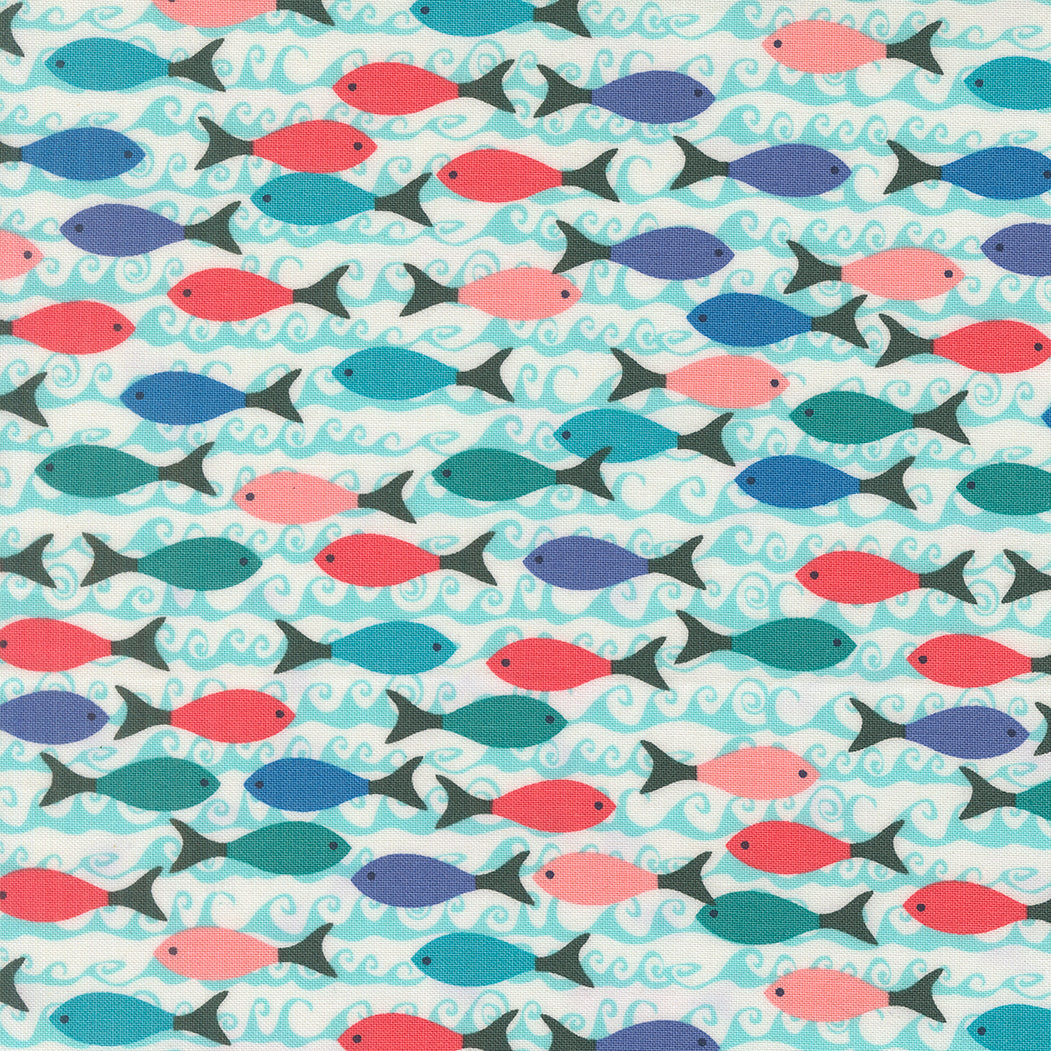 School of Fish Fabric – Pearl | Reef Collection by Kate Spain for Moda ...