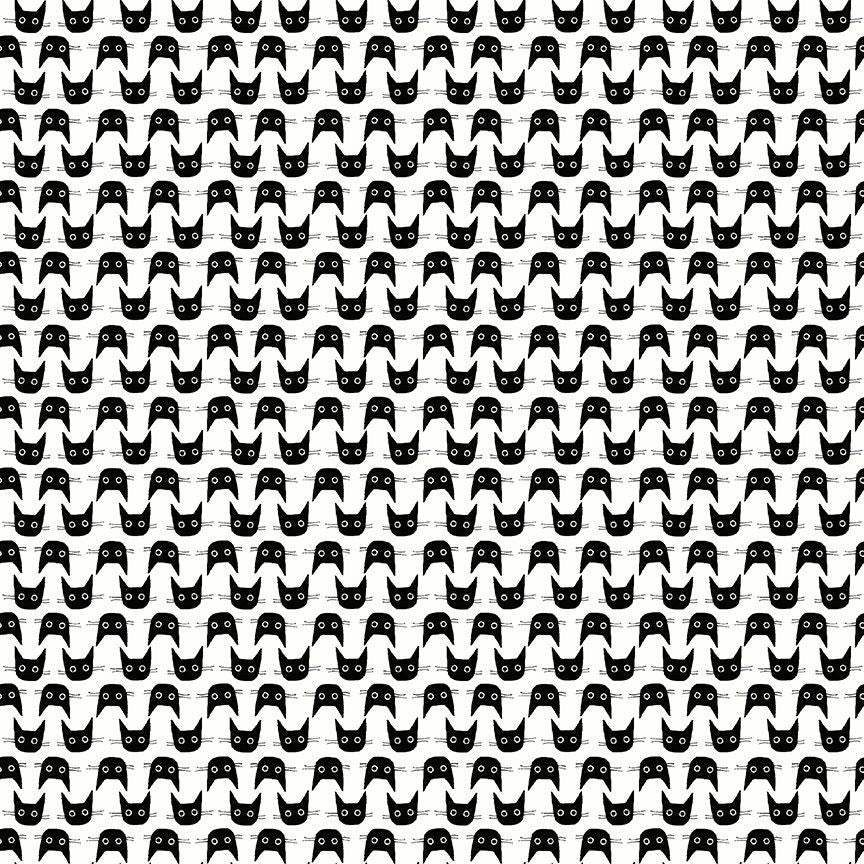 a repeating pattern of black cat silhouettes arranged in a grid-like fashion.