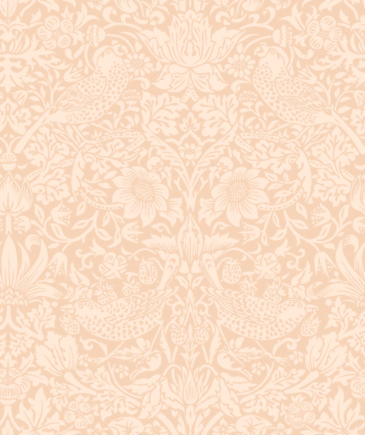 a repeating pattern of flowers and leaves in a light peach color.