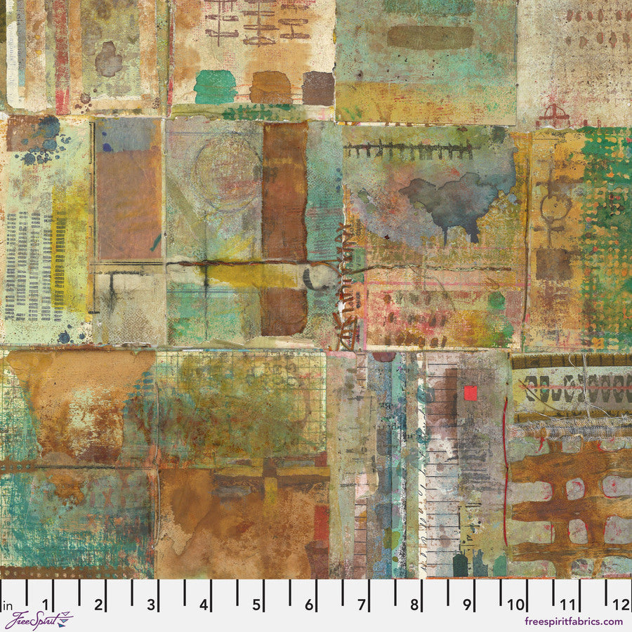 The image is a collage of various abstract and textured artworks, featuring a mix of colors, shapes, and textures. The collage appears to be a large, visually striking piece, with a variety of elements and patterns that create a dynamic and visually engaging composition.