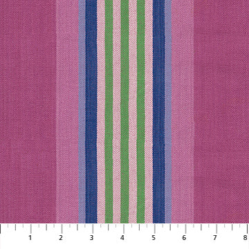 a fabric with a striped pattern in shades of pink, blue, and green.