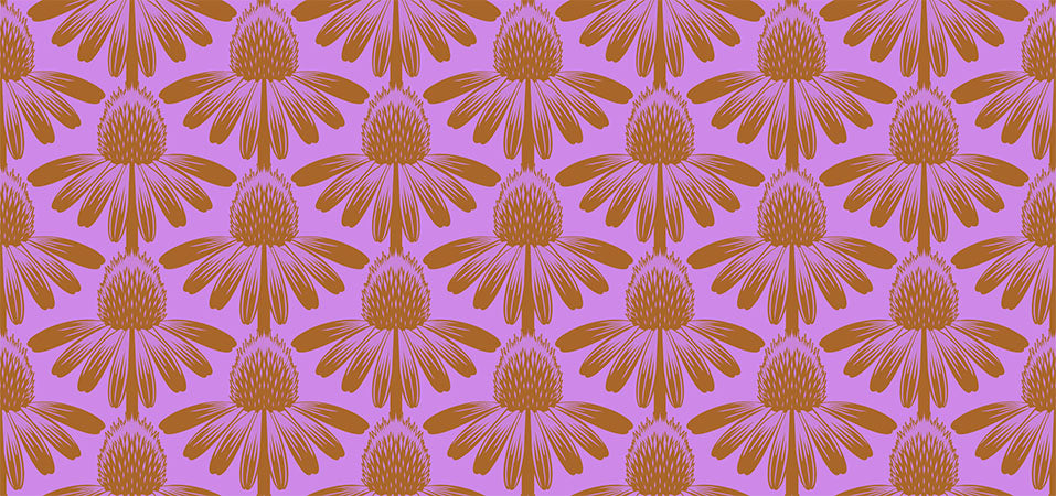 a pink and red flower pattern on a purple background