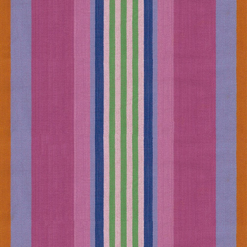 a vibrant and colorful striped fabric with vertical stripes in various shades of pink, blue, green, and orange.