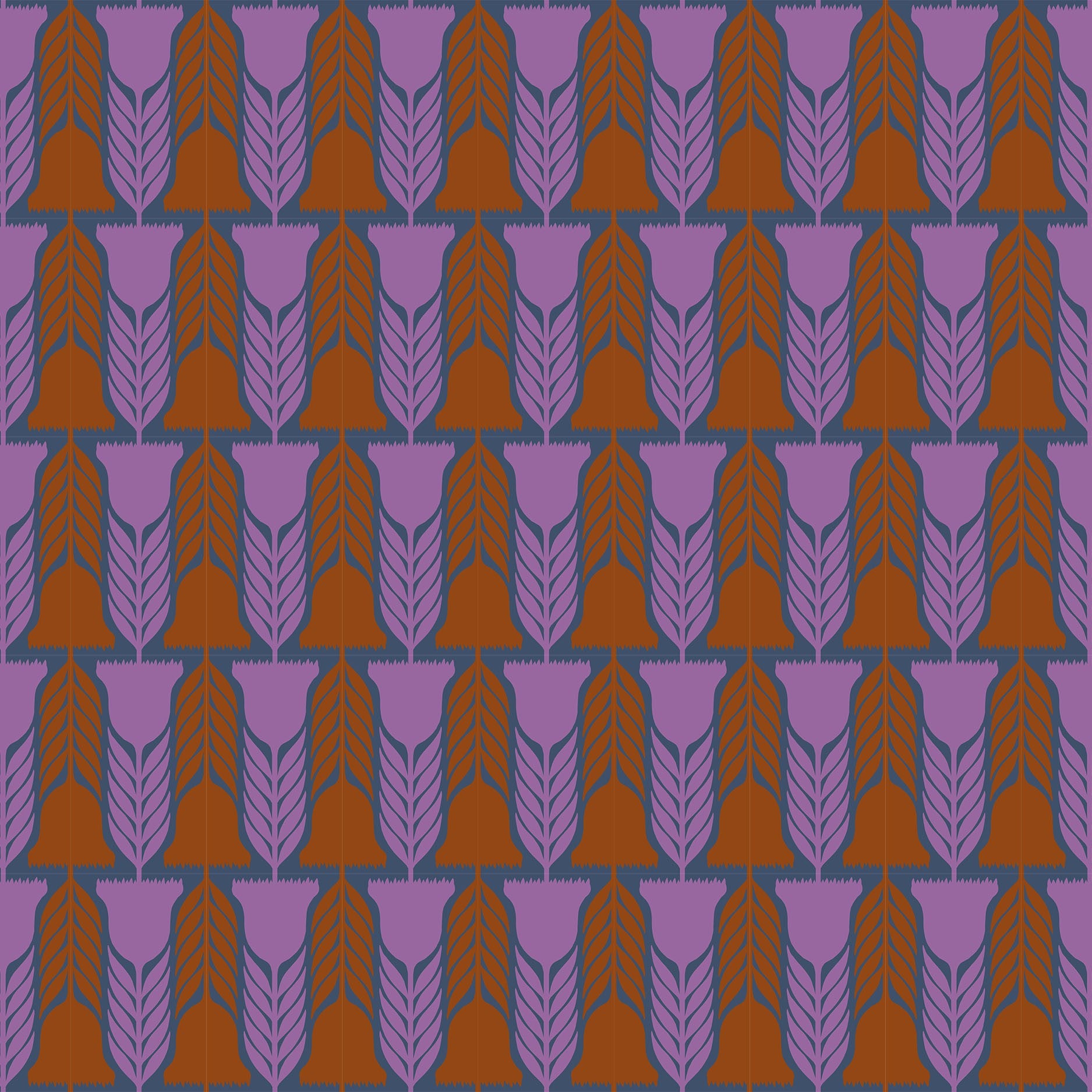 a repeating pattern of stylized purple and brown flowers or leaves on a dark background.
