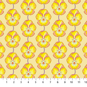 a yellow and pink flower pattern on a yellow background