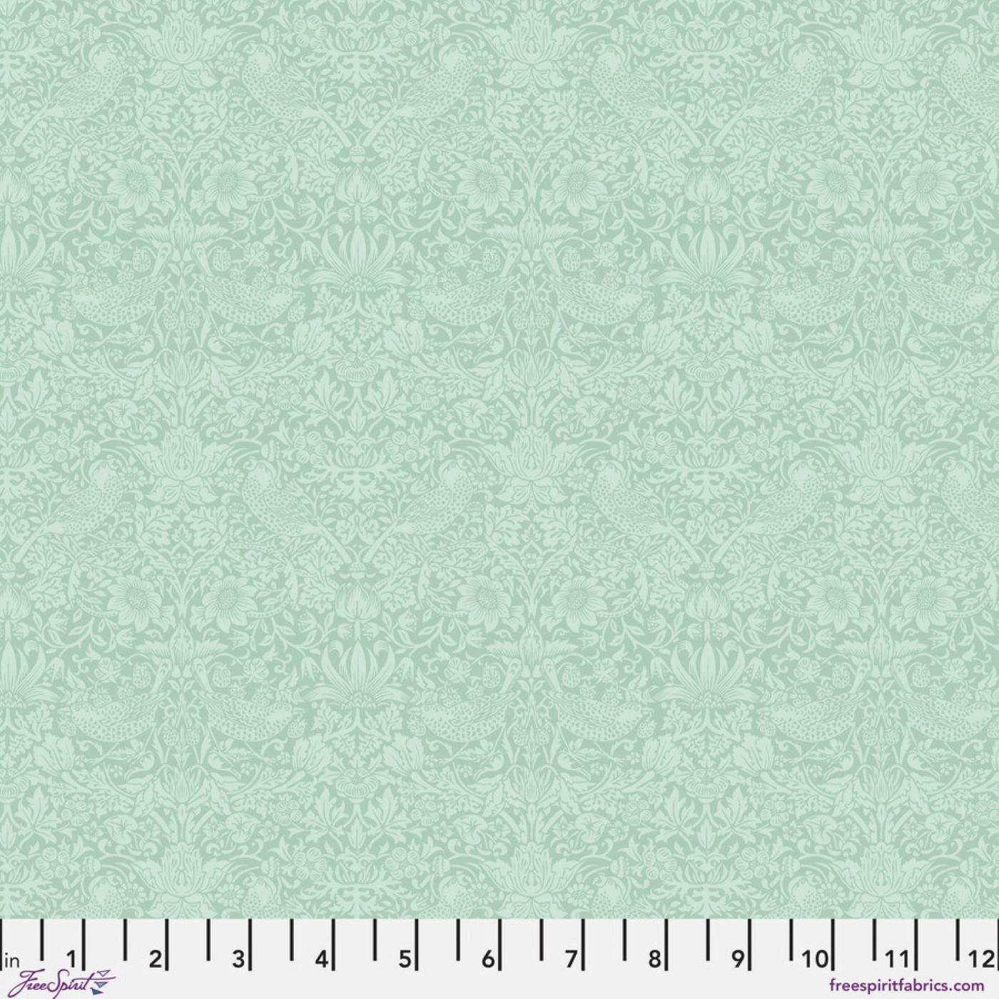 The image is a repeating pattern of light green floral designs on a light green background.