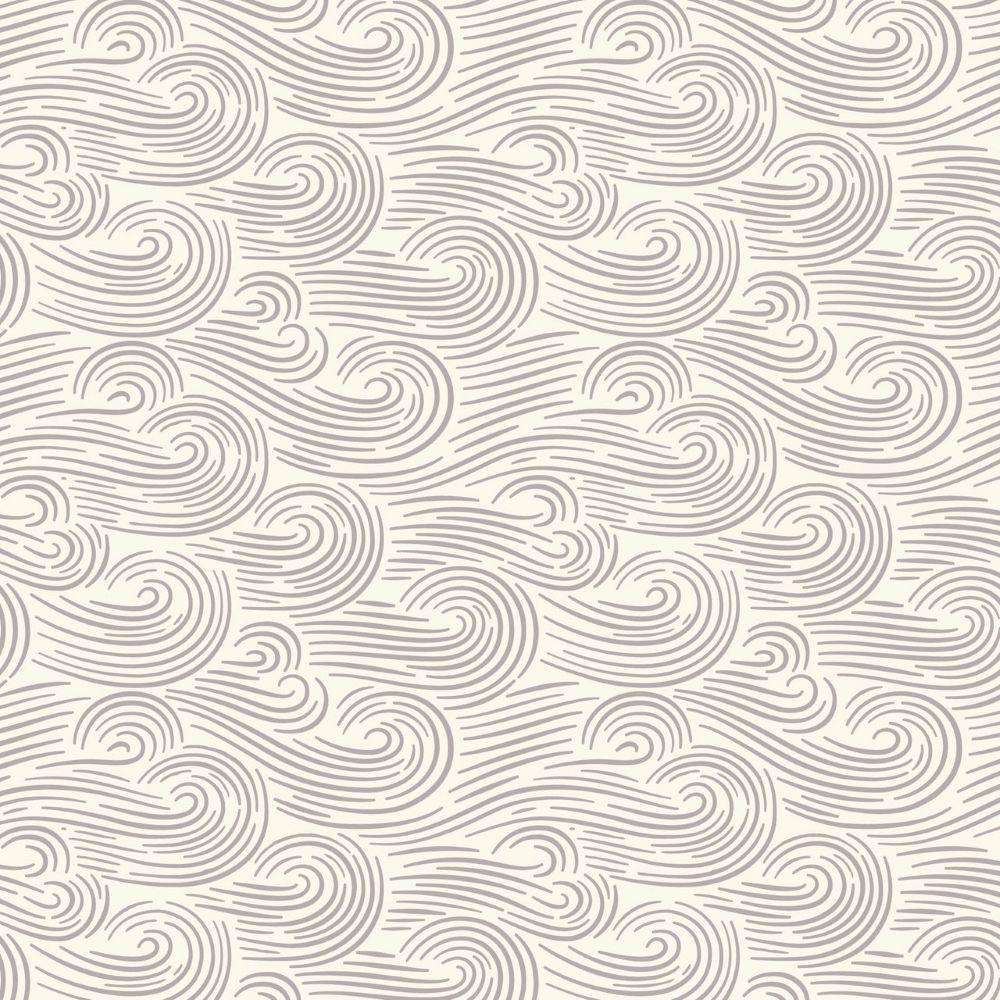 a repeating pattern of swirling lines and curves in shades of gray and beige, creating a sense of movement and dynamism.